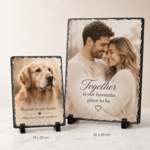 Personalised memorial photo slate with display stand