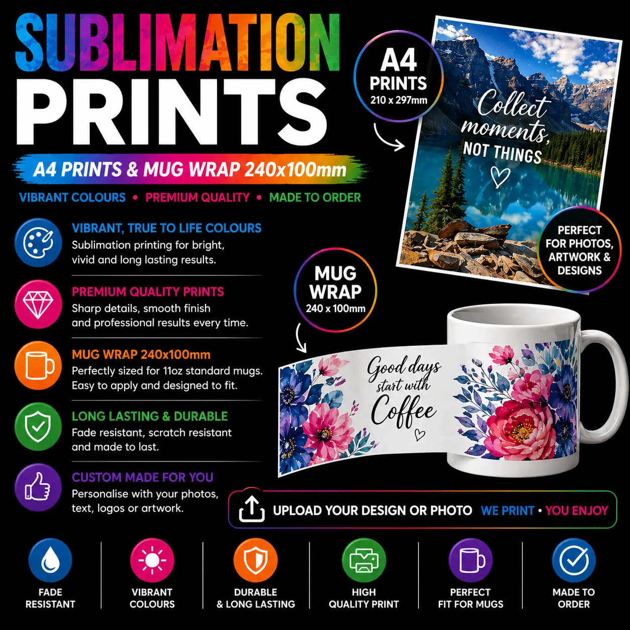 Custom Sublimation Prints A4 & Mug Wrap | Sublimation Transfer Printing UK