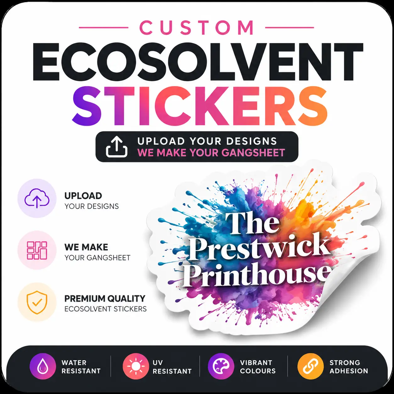 Eco-Solvent Sticker Printing with Gangsheet Upload | Custom Stickers