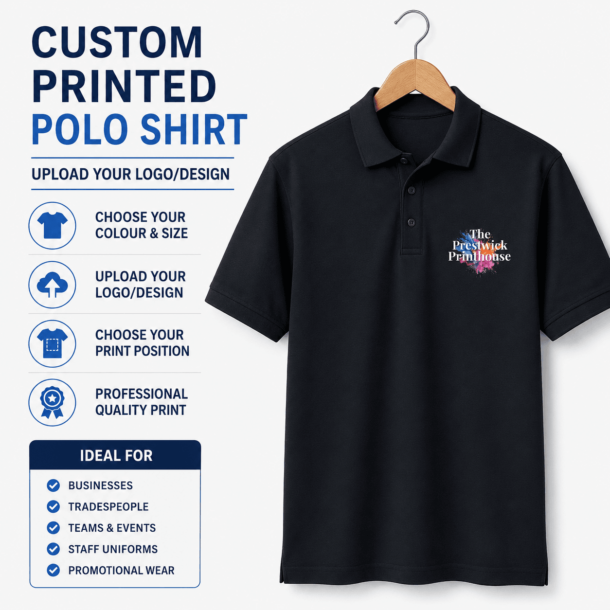 Custom printed polo shirt with business logo