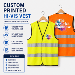 Front and back printing options for personalised hi-vis vests