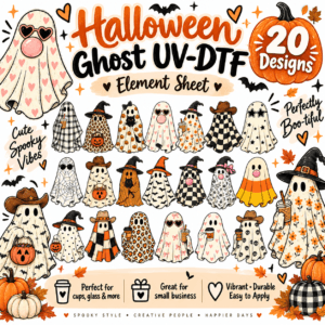 Halloween Ghost UV-DTF element sheet with 20 designs